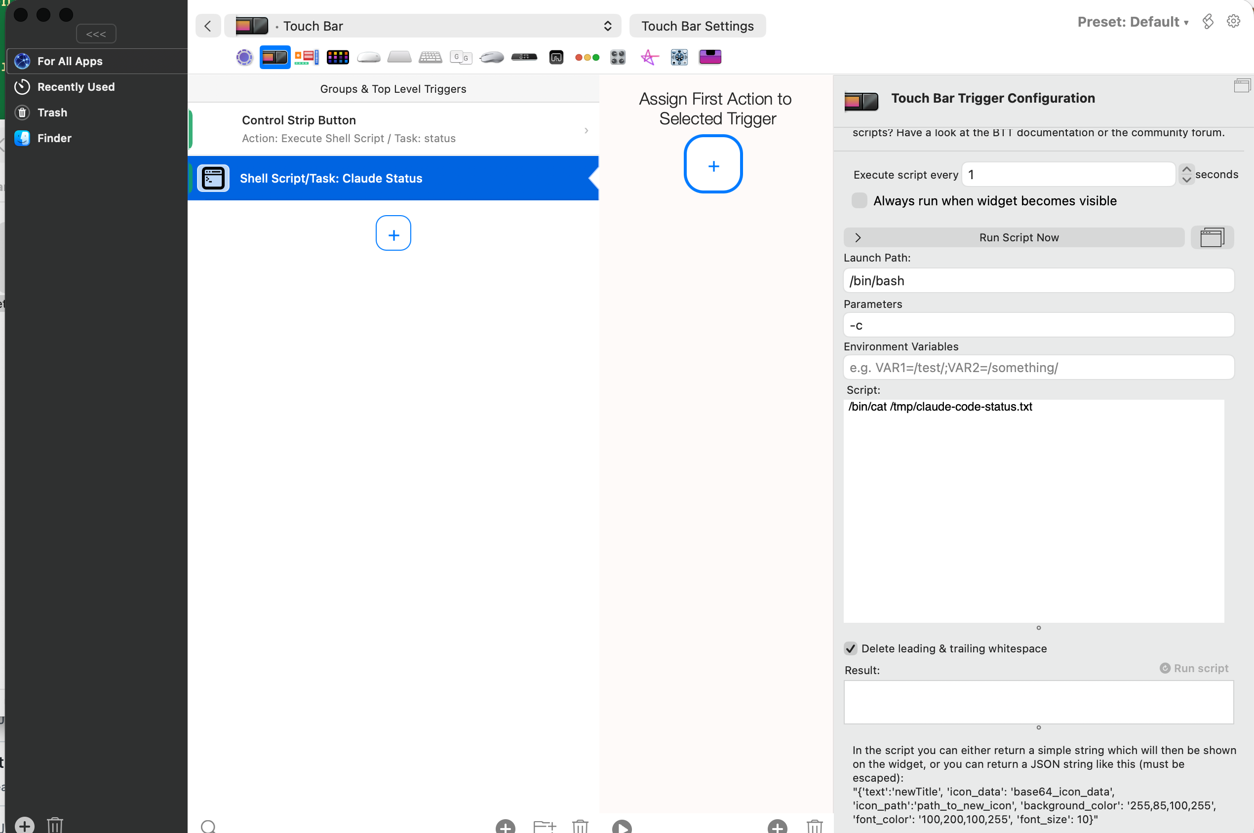 Touch Bar UI Status Example