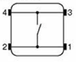 Schematic symbol of a four-pin tactile switch, showing that pins 1 and 2 are joined and pins 3 and 4 are joined