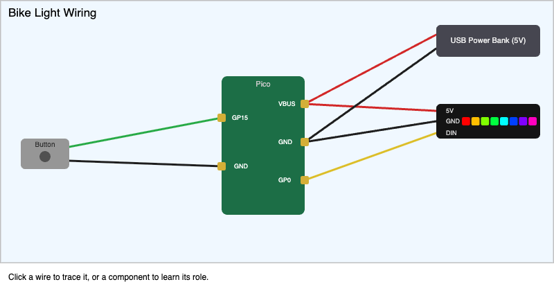 Example Circuit Connection Diagram for Bike Light Project