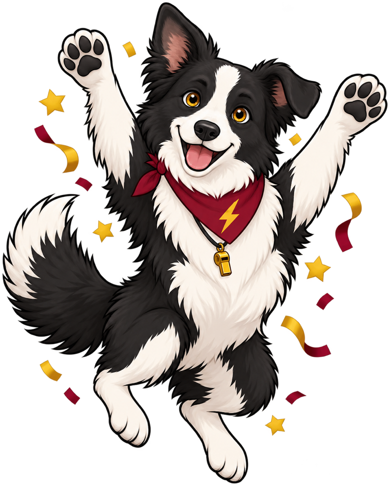 Volt the Border Collie celebrating