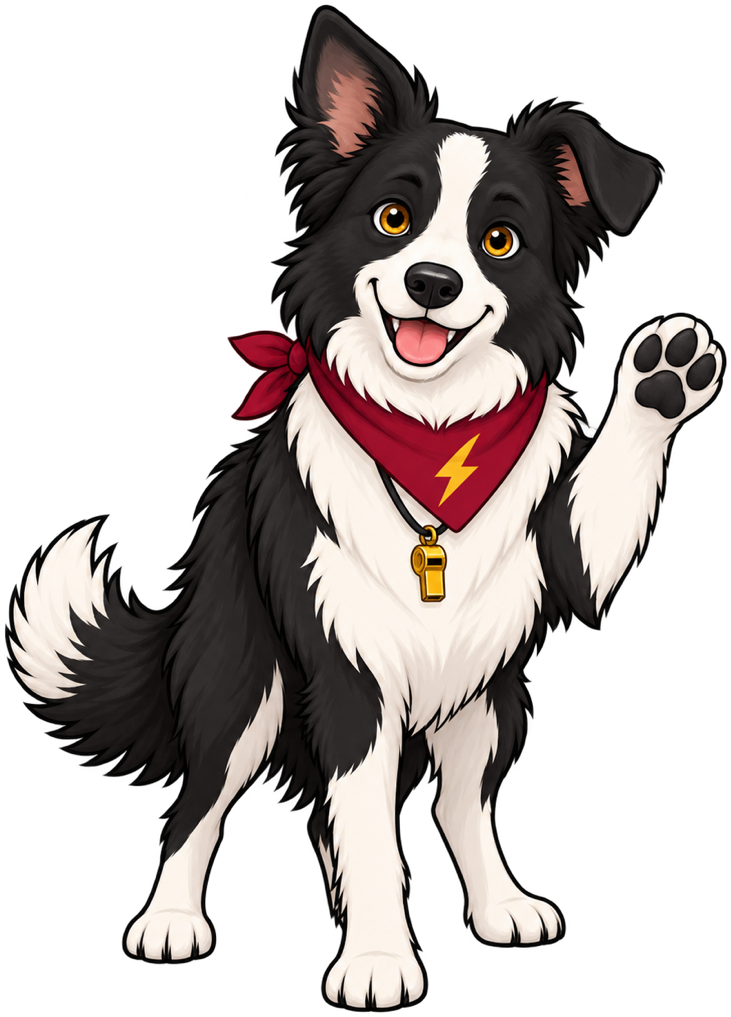 Volt the Border Collie waving welcome