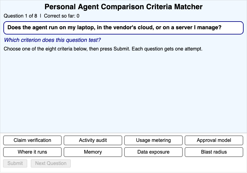Personal Agent Comparison Criteria Matcher