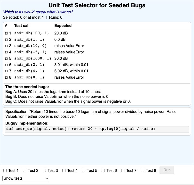 Unit Test Selector for Seeded Bugs