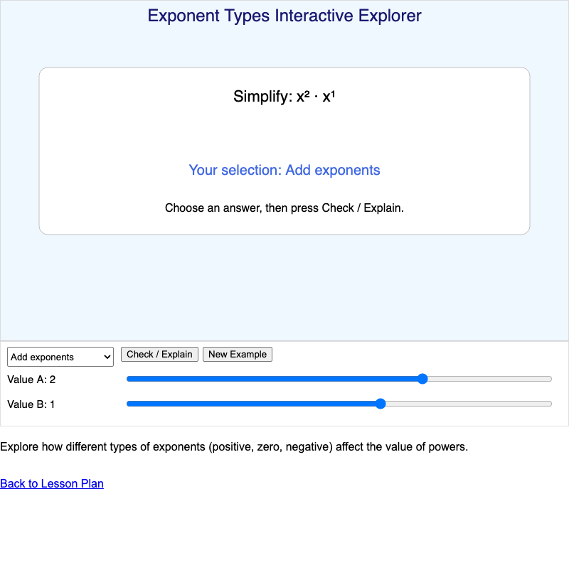 Exponent Types Interactive Explorer