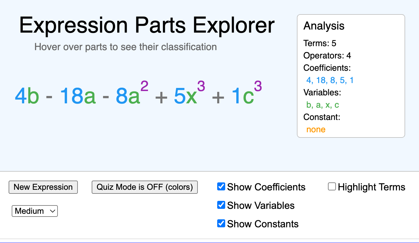 Expression Parts Explorer