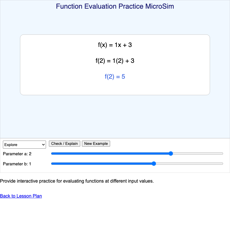 Function Evaluation Practice MicroSim