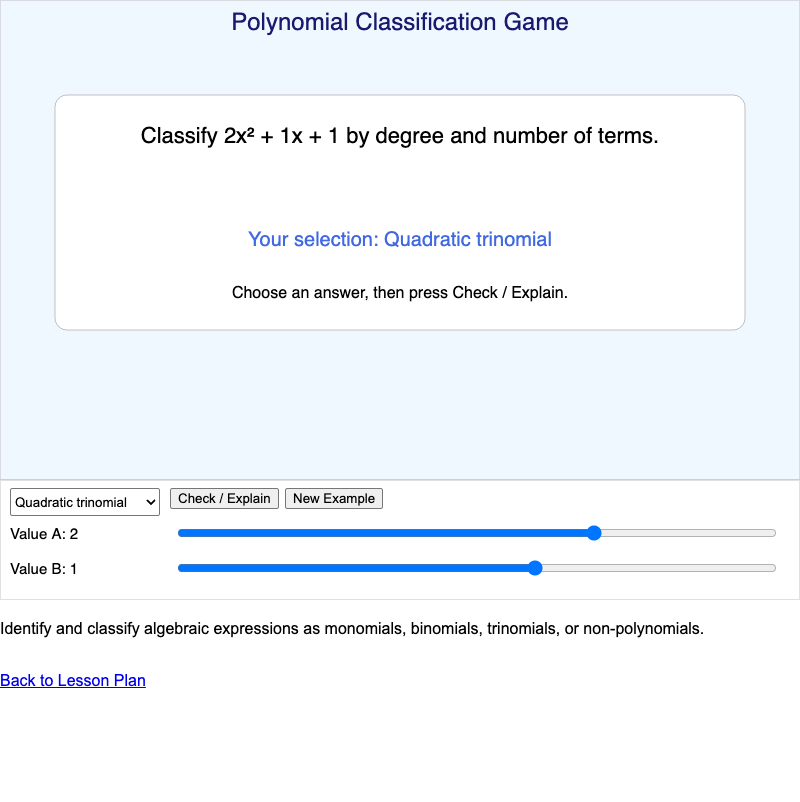Polynomial Classification Game