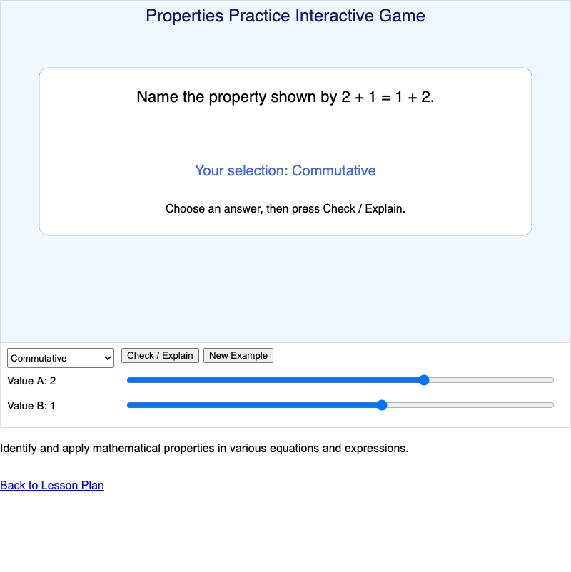 Properties Practice Interactive Game