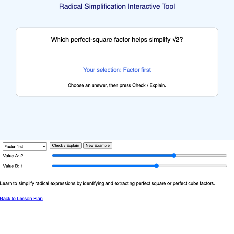 Radical Simplification Interactive Tool