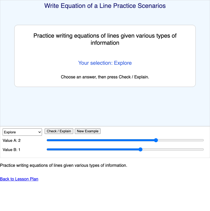 Write Equation of a Line Practice Scenarios