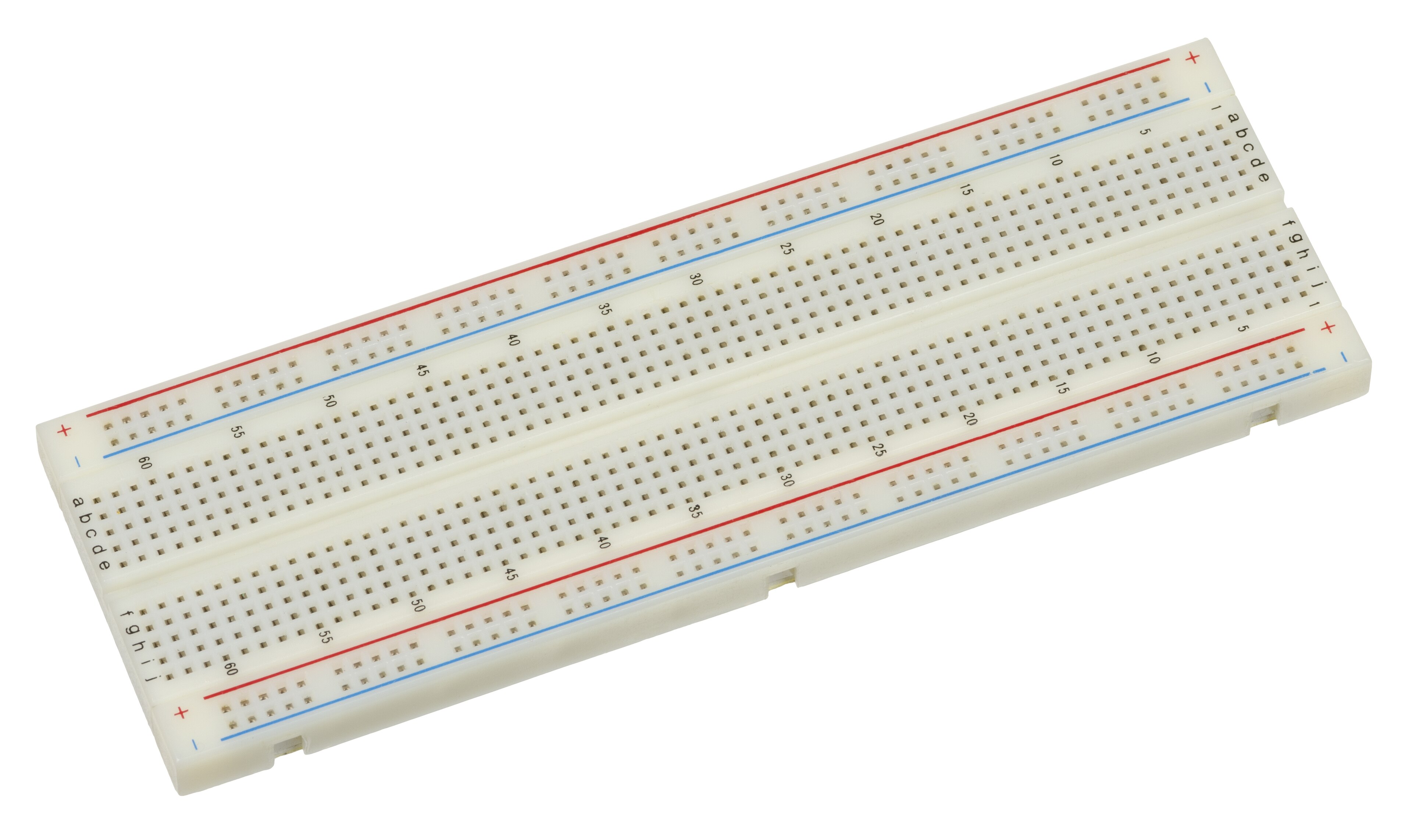 A full-size solderless breadboard