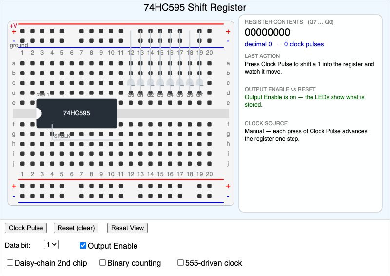74HC595 Shift Register LED Bar Graph and Daisy-Chain Explorer