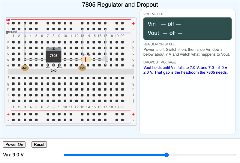 7805 Voltage Regulator Breadboard Circuit