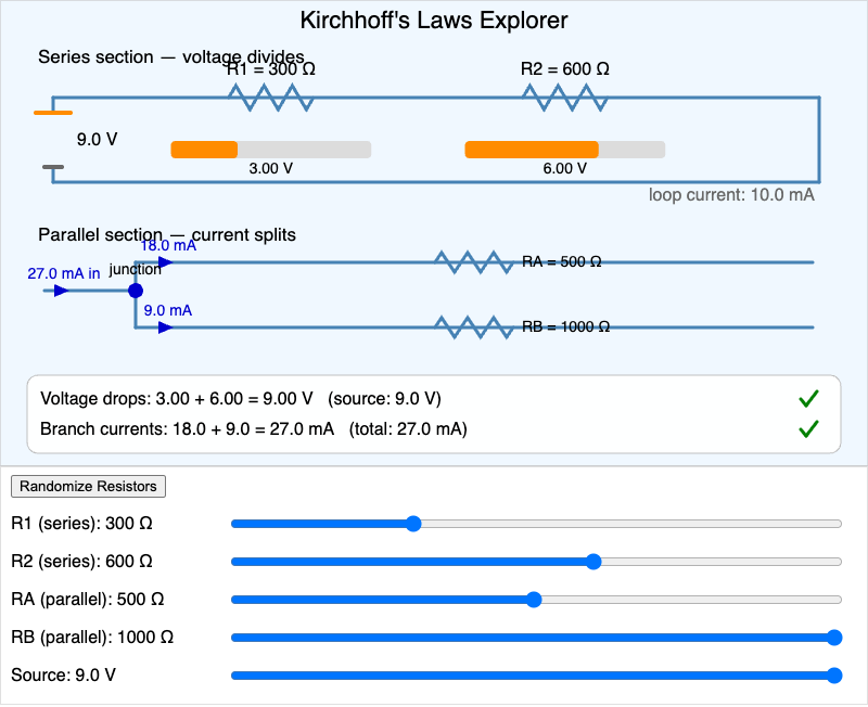 Kirchhoff's Laws Circuit Explorer