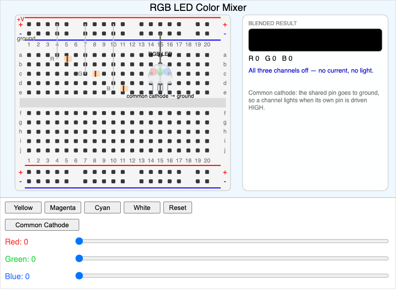 RGB LED Color Mixing Breadboard