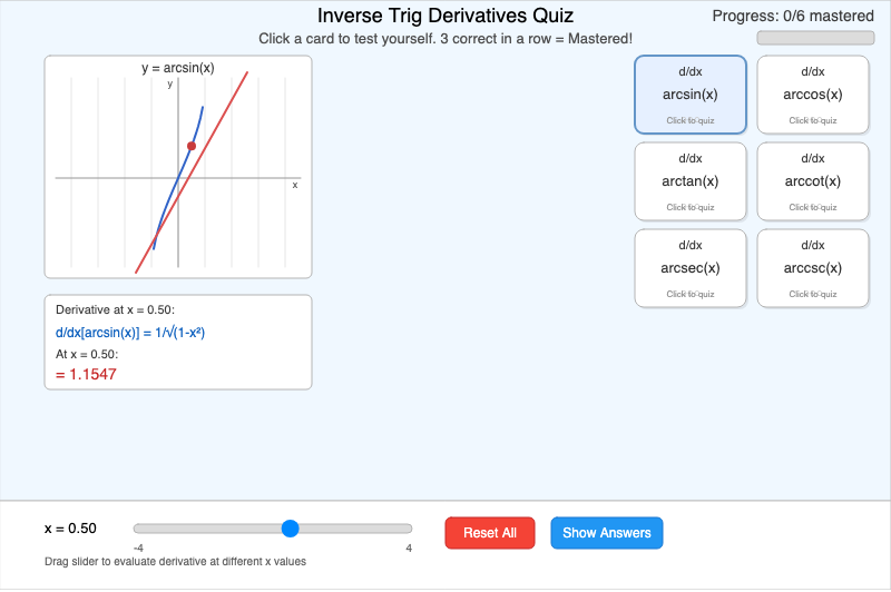 Inverse Trig Derivatives Quiz