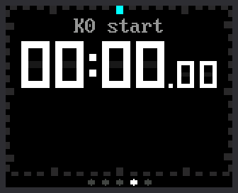 Stopwatch mode: 00:00.00 under the line K0 start. The fourth dot is bright.