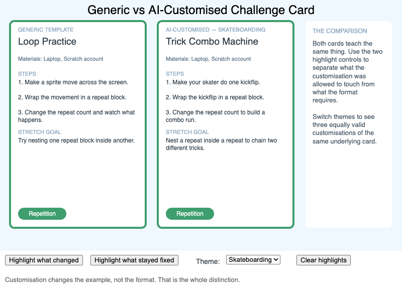 Generic vs AI Challenge Card