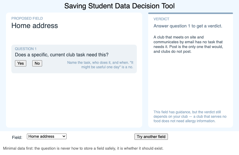 Saving Student Data Decision Tool