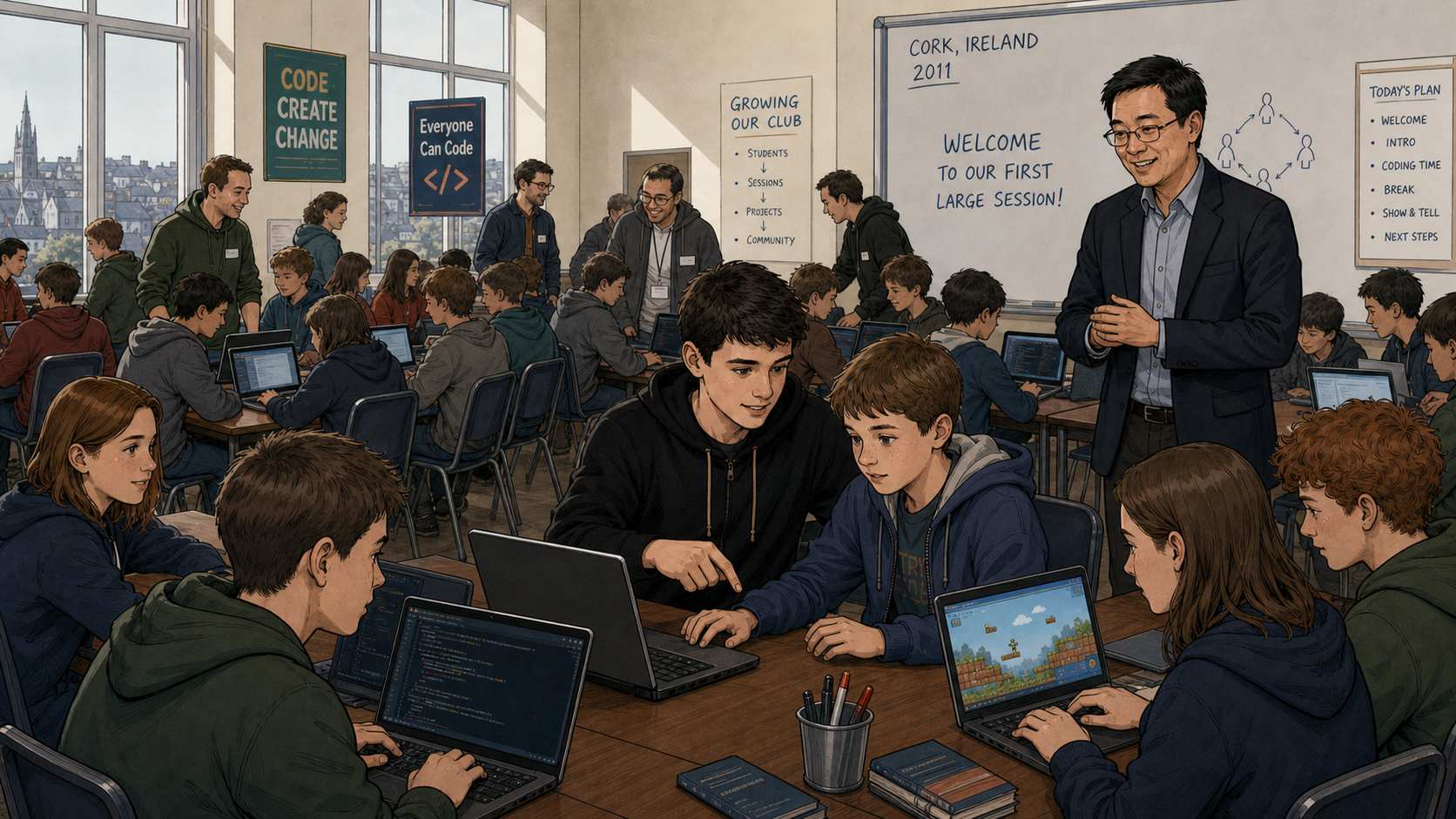 A packed classroom holds CoderDojo's first large session in Cork