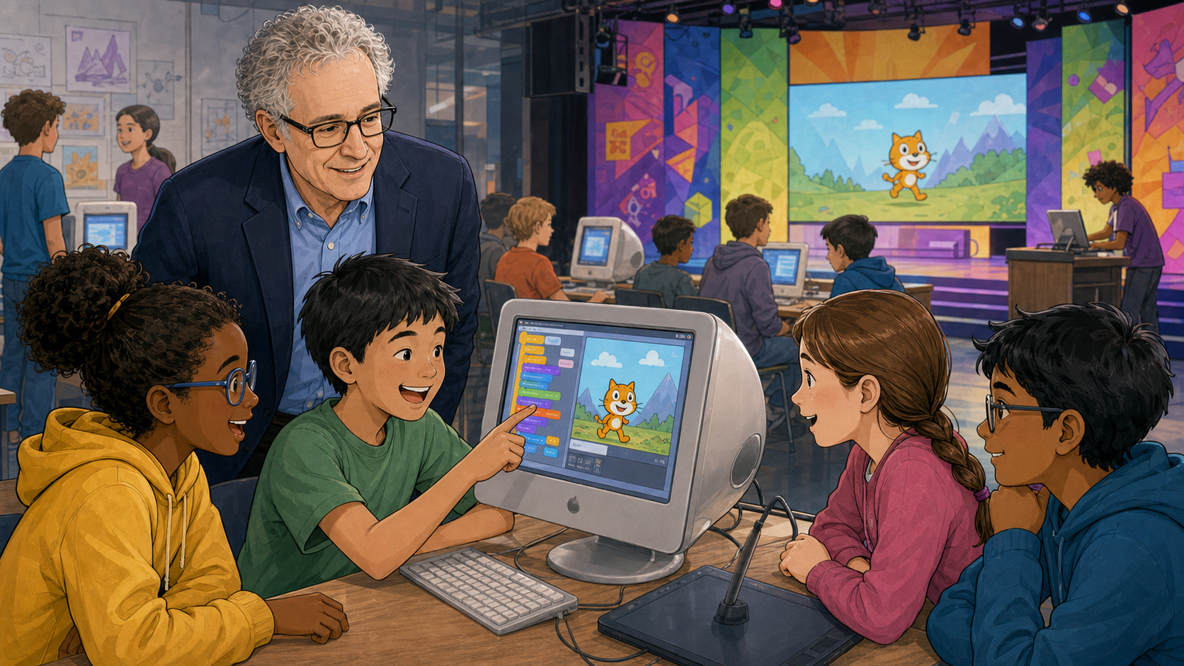 Children see the new Scratch programming language running for the first time