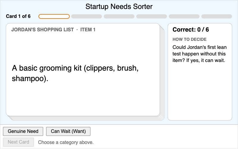 Startup Needs Sorter