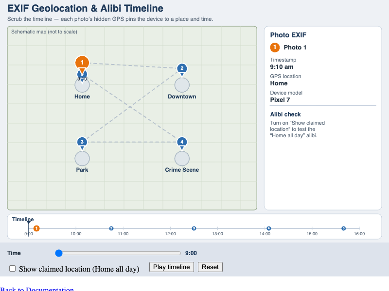 EXIF Geolocation & Alibi Timeline
