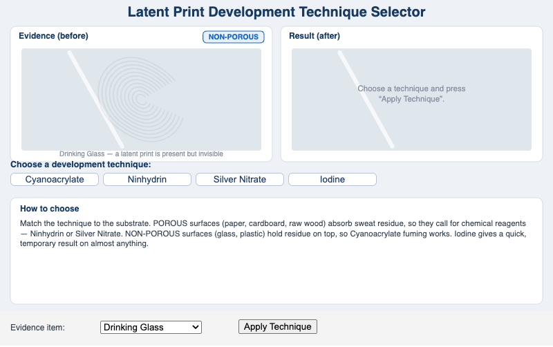 Latent Print Development Technique Selector