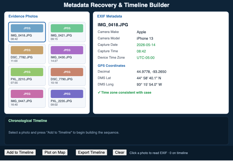 Metadata Recovery and Timeline Builder