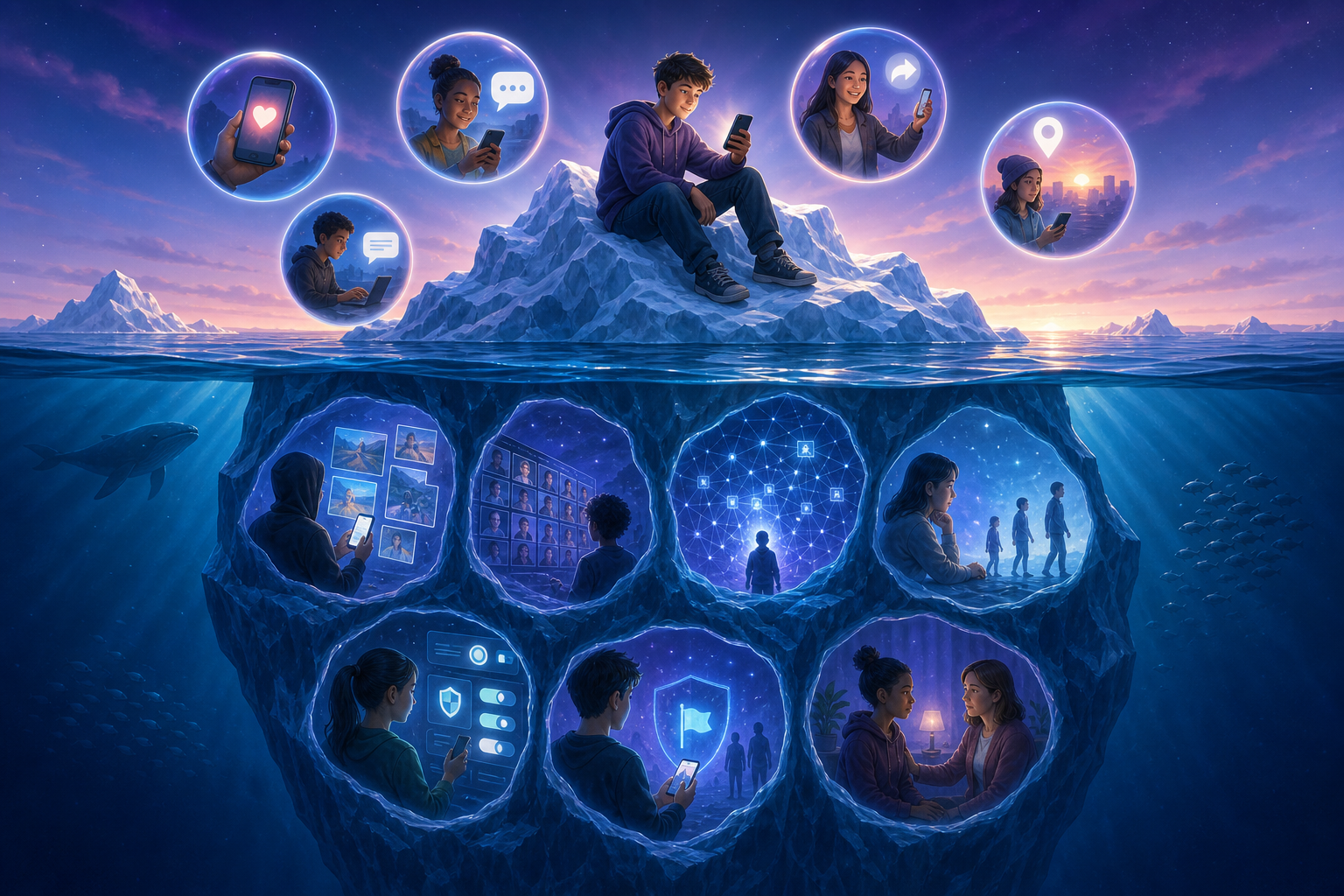Ten iceberg clues reveal visible posts and the less-visible trails, audiences, and future contexts beneath them.