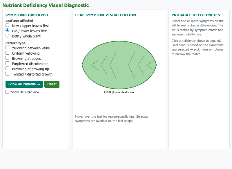 Nutrient Deficiency Visual Diagnostic Tool