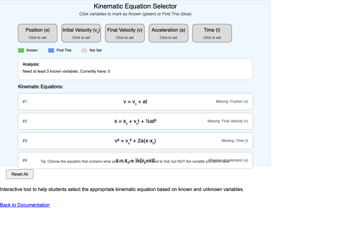 Kinematic Equation Selector