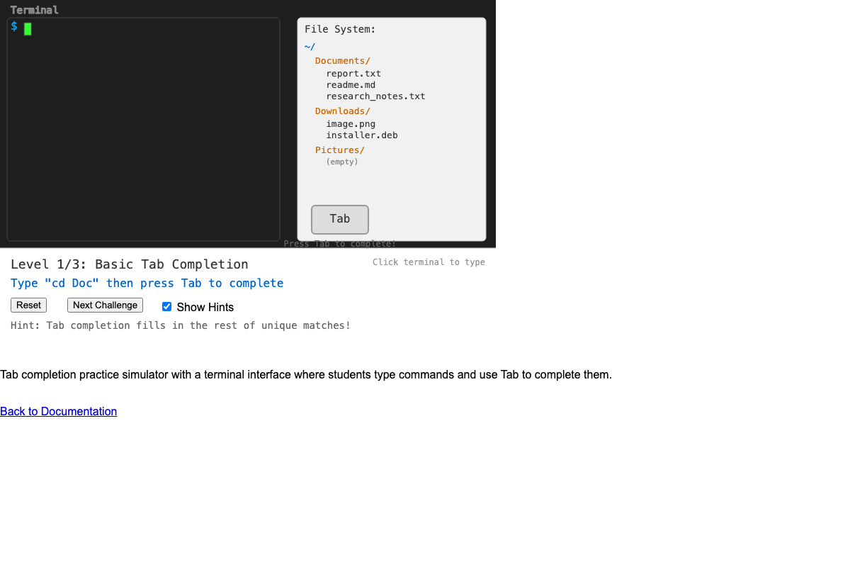 Tab Completion Practice