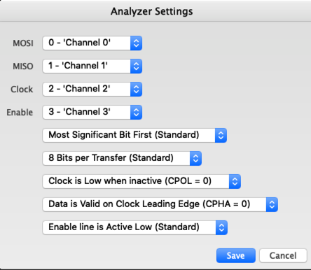 SPI Logic Analyser Settings