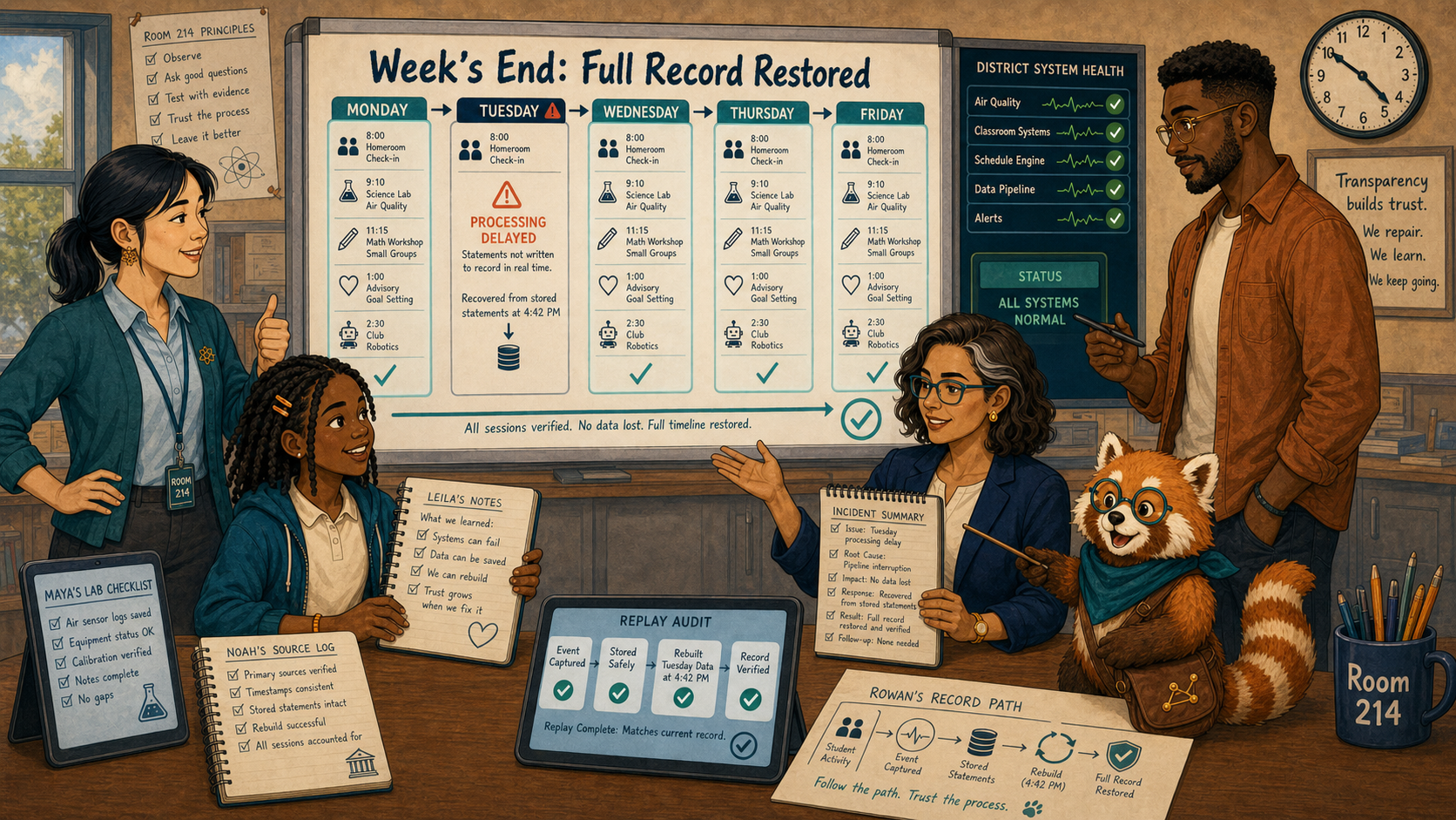 The recovered timeline includes a visible health annotation