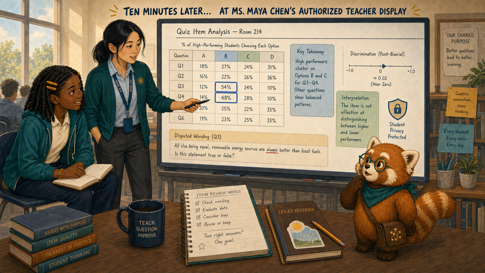 Maya examines the quiz item analysis