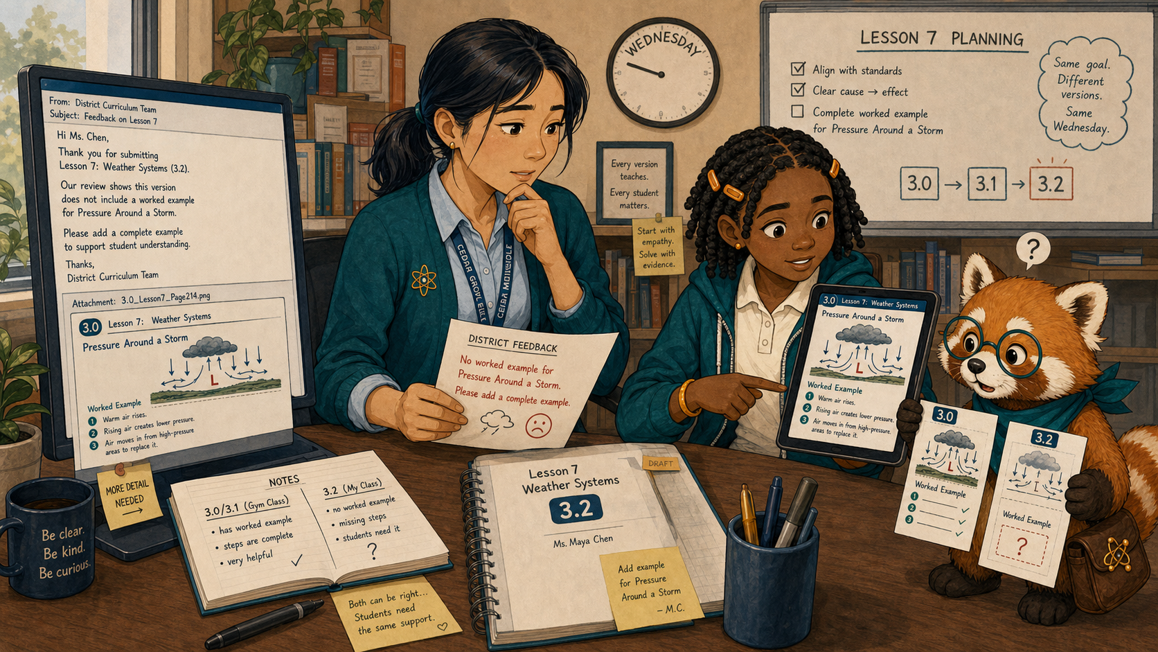 Maya receives a report that the lesson is confusing