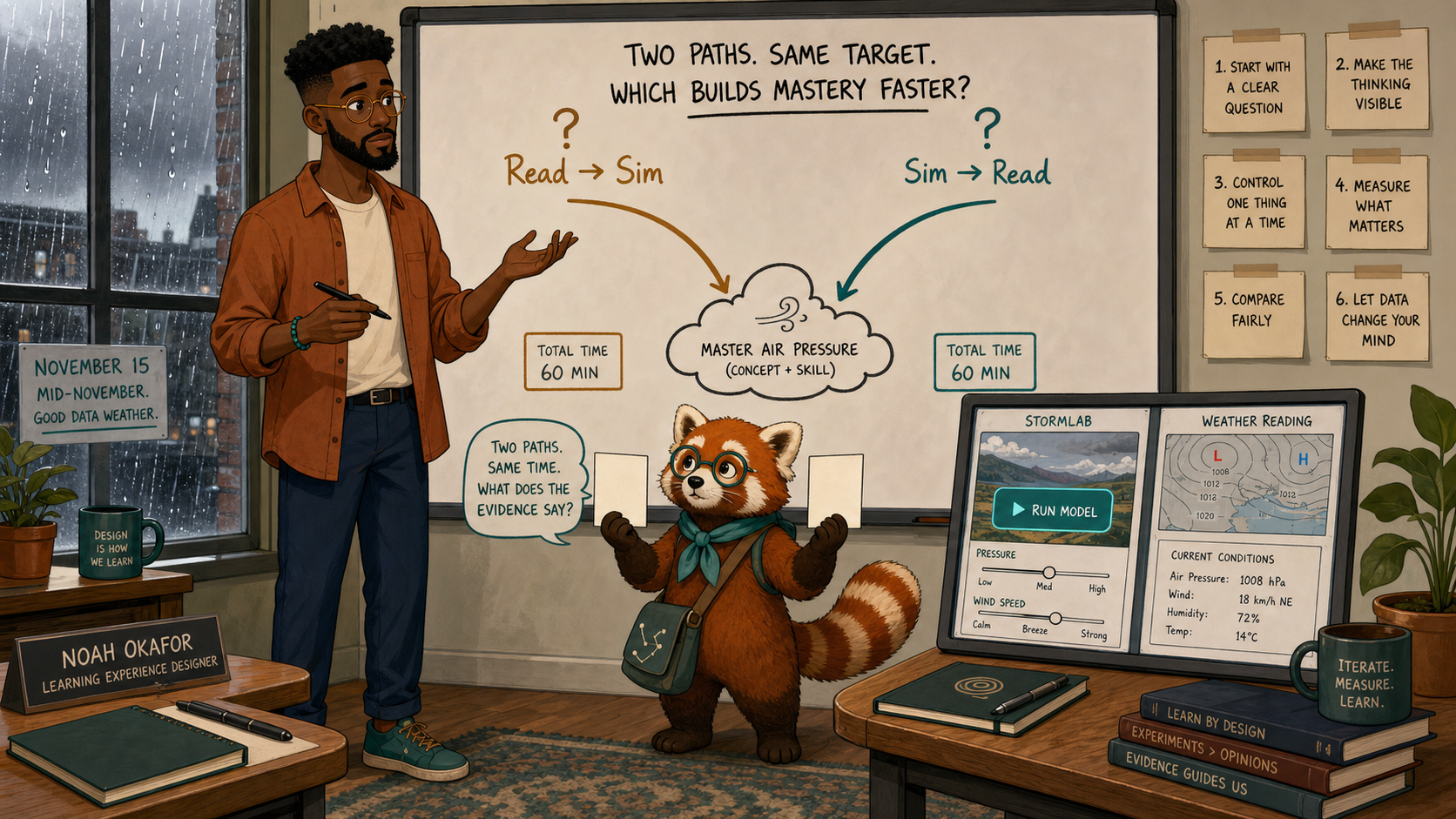 Noah sketches two possible lesson sequences