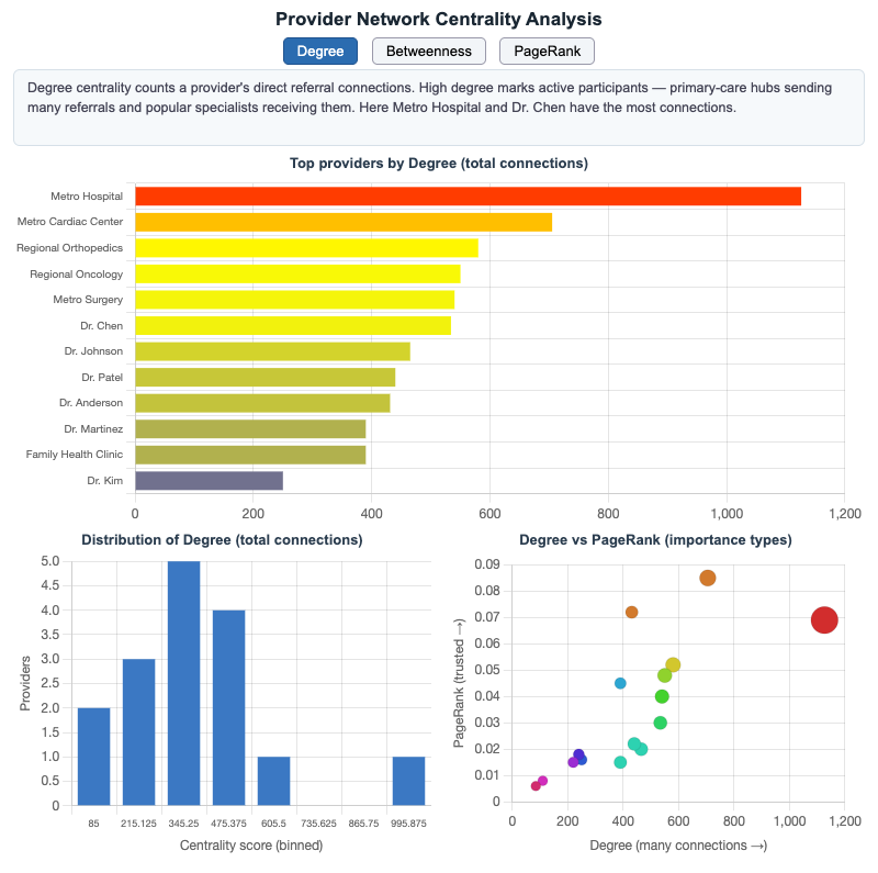 Provider Network Centrality Analysis Dashboard