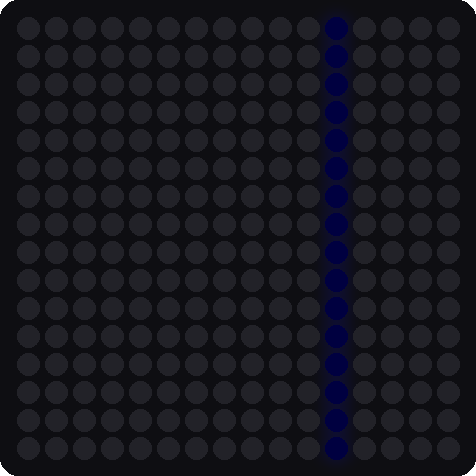 A simulated 16x16 LED matrix with one vertical column of blue pixels lit