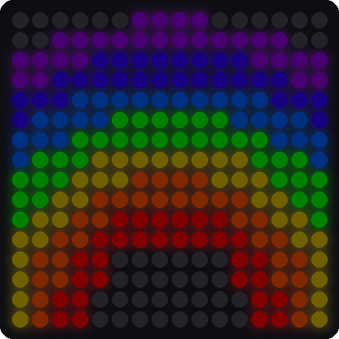 A simulated rainbow arch in seven colors on a 16x16 LED matrix