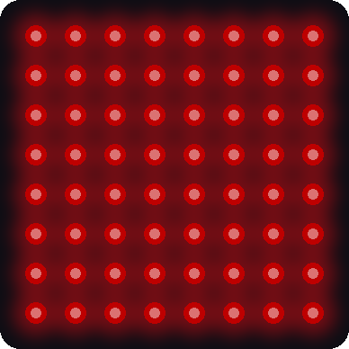 A simulated 8x8 LED matrix with every pixel lit red
