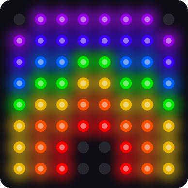 A simulated rainbow arch in seven colors on an 8x8 LED matrix