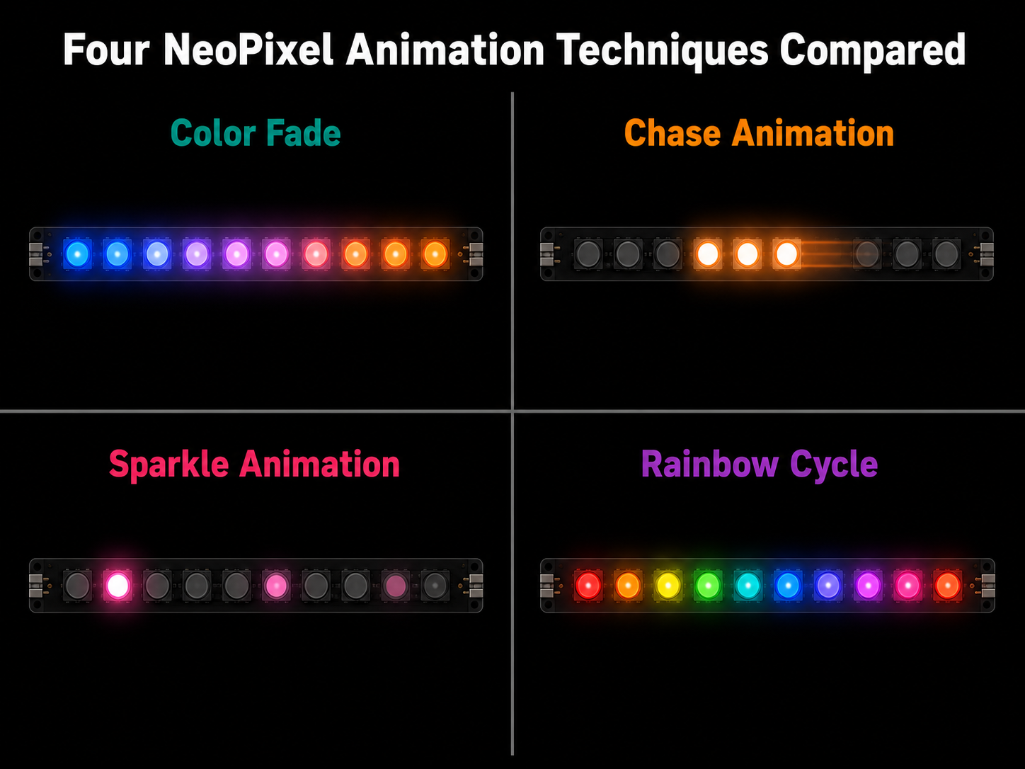 Four NeoPixel Animation Techniques