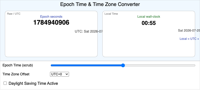Epoch Time and Time Zone Converter