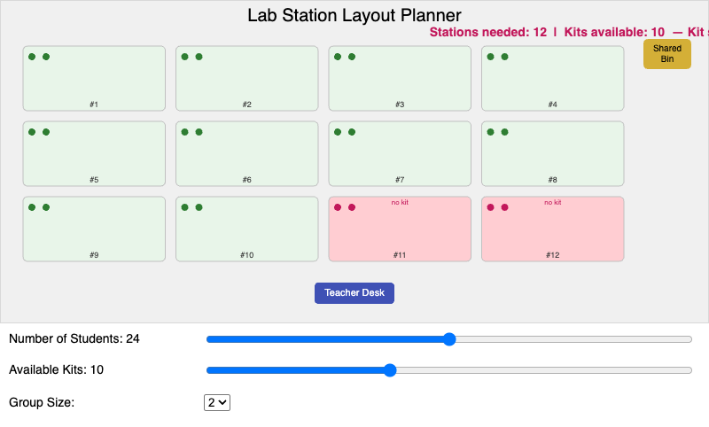 Lab Station Layout and Group Size Planner