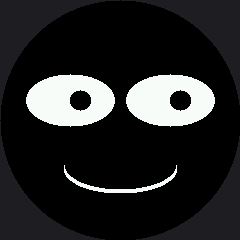 Round color screen showing two white eyes with dark pupils and a curved white smile