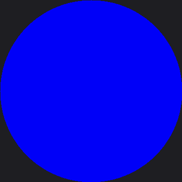 A solid vivid blue circle filling the round display against the dark square background outside the visible glass -- the solid-fills scene paused on blue, one of the eight colors it steps through before the loop moves on to color bars