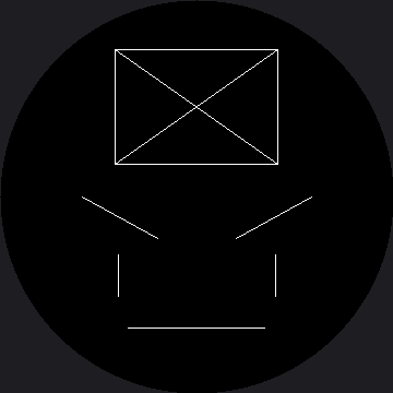 A rectangle with an X drawn corner to corner near the top of the circle, and below it an angry face made of two down-angled eyebrow lines, two short vertical eyes, and one flat horizontal mouth