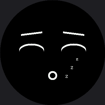 A sleeping face: two short straight eyebrow lines drooping outward above two closed eyes drawn as downward arcs, a small round mouth, and three small z characters climbing diagonally up to the right beside it